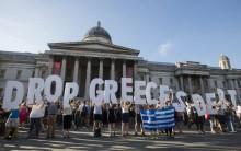 Demonstrators gather to protest against the European Central Bank's handling of Greece's debt repayments