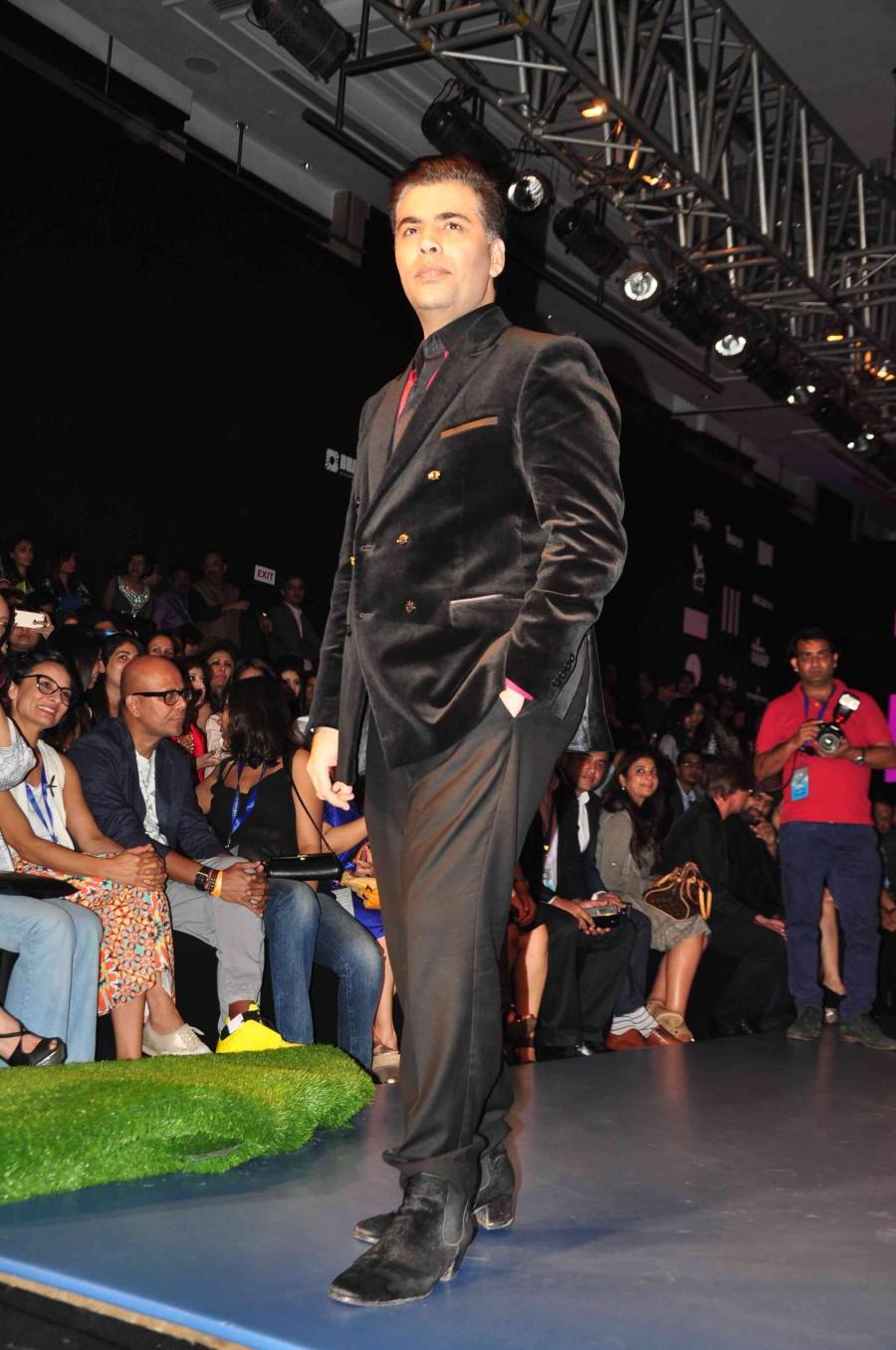 Day 3: Karan Johar at LFW 2015 to see Satya Paul collections Lakme Fashion Week 2015,LFW2015,arjun kapoor,satya paul,tom tailor,aditya roy kapur,photos