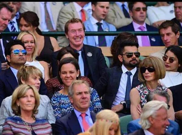 Sachin Tendulkar, Virat Kohli and Anushka Sharma Wimbledon 2015,Sachin Tendulkar,Anjali,Virat Kohli,Anushka Sharma,Virat Kohli and Anushka Sharma,Wimbledon 2015 men's singles Semi Final,Wimbledon Semi Final,Wimbledon 2015 men's singles,tennis,Wimbledon,Anjali Tendulkar