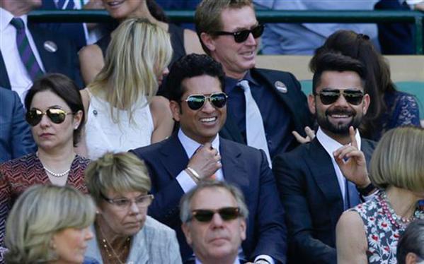 Sachin Tendulkar and Virat Kohli Wimbledon 2015,Sachin Tendulkar,Anjali,Virat Kohli,Anushka Sharma,Virat Kohli and Anushka Sharma,Wimbledon 2015 men's singles Semi Final,Wimbledon Semi Final,Wimbledon 2015 men's singles,tennis,Wimbledon,Anjali Tendulkar