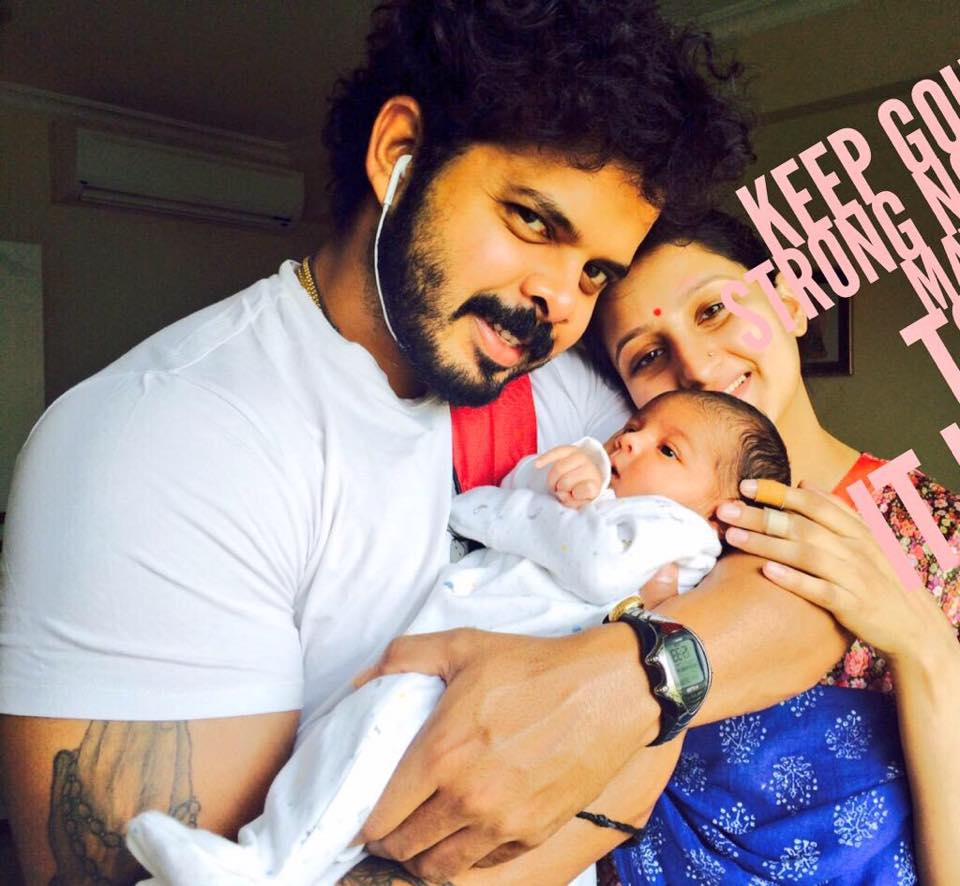 Sreesanth and his wife with their daughter Sreesanth,Sreesanth daughter,sreesanth daughter photos,Sreesanth daughter name