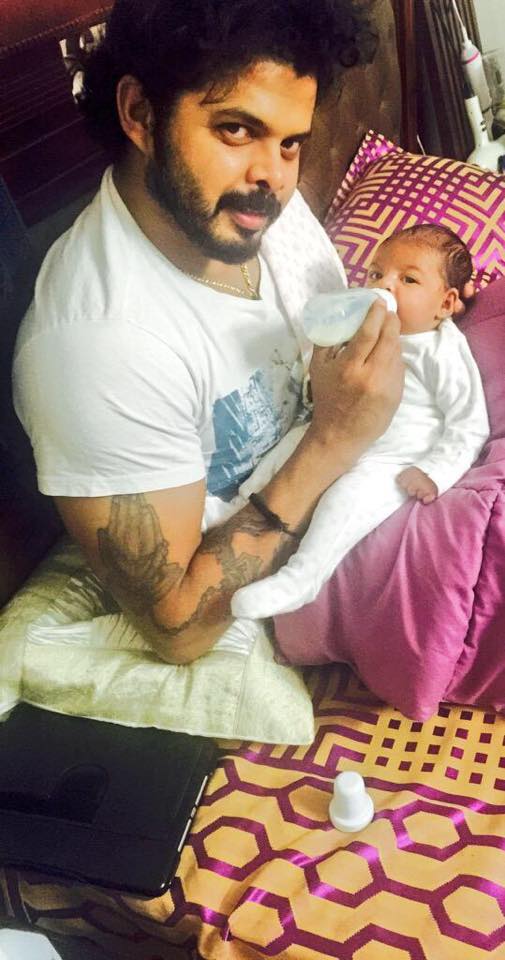 Sreesanth with her daughter Sreesanth,Sreesanth daughter,sreesanth daughter photos,Sreesanth daughter name