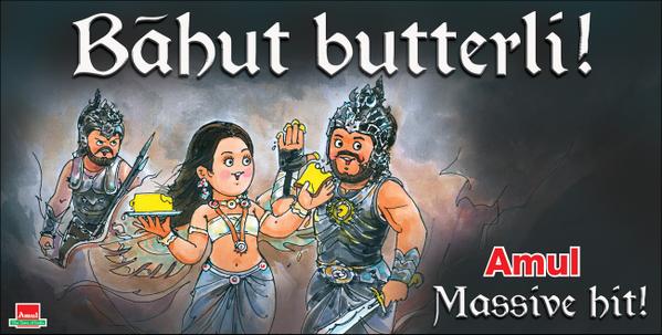 Amul has come up with new creative poster ad of the latest blockbuster hit 'Baahubali'