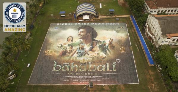 SS Rajamouli's 'Baahubali' large poster created in Kochi becomes the world's largest poster of 4,793.65 mÂ² and breaks Guinness World Record