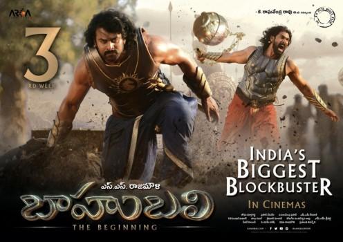 Telugu Movie Baahubali successfully completed 2 weeks run at Box Office. Here it is the 3rd week posters.
