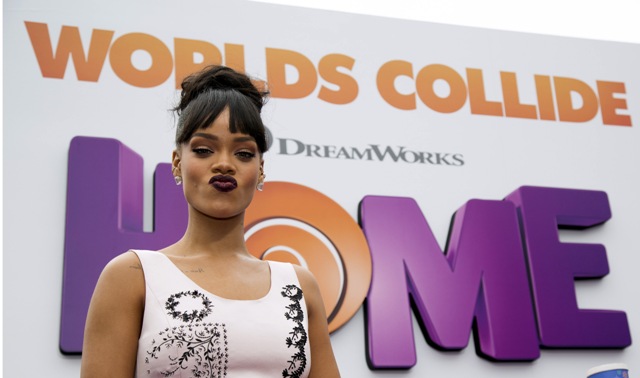 Rihanna attends the special screening of the animated film 'Home' in Los Angeles. Rihanna,jennifer lopez,Jim Parsons,Tim johnson,Home,Home animated film,special screening of home