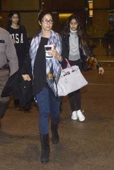 Bollywood Actress Sridevi and Boney Kapoor with their daughters spotted at the Mumbai International Airport.