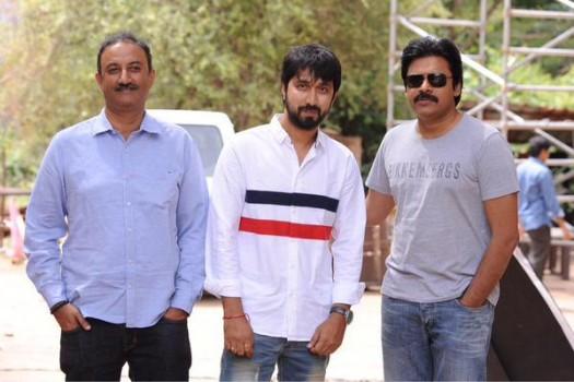 Telugu Actor Pawan Kalyan and Director Bobby on the sets of Sardaar Movie.