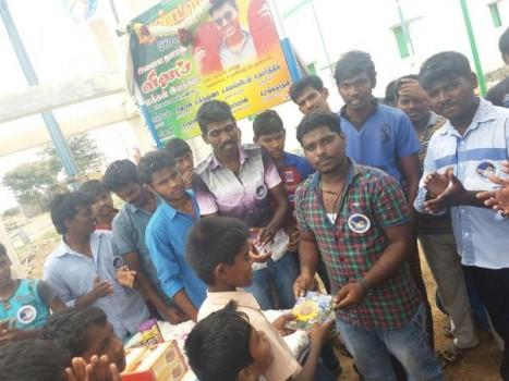 Vijay Fans' in Palladam Tirupur district celebrates Puli Audio Release.