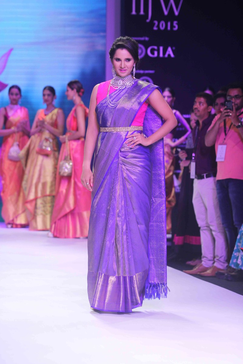 Indian Tennis Player Sania Mirza walks the ramp at India International Jewellery Week. Sania Mirza,Sania Mirza walks the ramp at India International Jewellery Week,Sania Mirza at India International Jewellery Week,IIJW 2015,IIJW,Sania Mirza at IIJW,Sania Mirza latest pics,Sania Mirza latest images,Sania Mirza latest photos,Sania Mirza lates