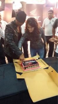 Actress Taapsee Pannu celebrates her birthday with Actor Akshay Kumar at Bike Launch.