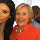 Kim Kardashian, Hillary Clinton and Kanye West pose for selfie.