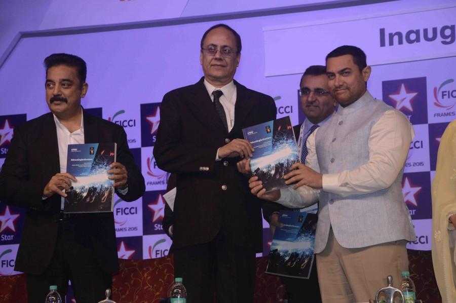 FICCI Frames 2015 Inaugural Meet: Aamir Khan and Kamal Haasan Aamir Khan,Kamal Haasan,uthama villain,pk,FICCI Frames 2015,mumbai