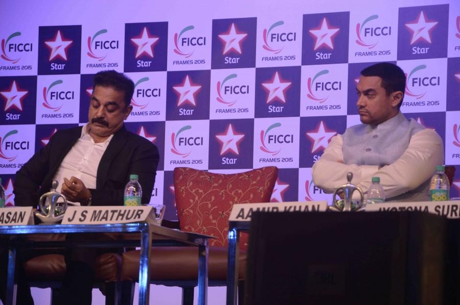 Aamir Khan and Kamal Haasan Aamir Khan,Kamal Haasan,uthama villain,pk,FICCI Frames 2015,mumbai