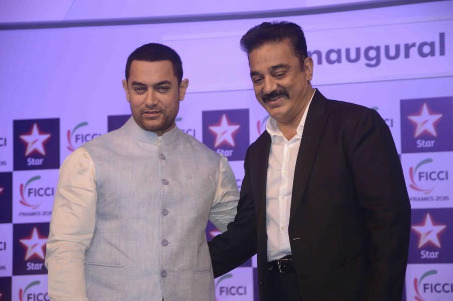Aamir Khan and Kamal Haasan Aamir Khan,Kamal Haasan,uthama villain,pk,FICCI Frames 2015,mumbai