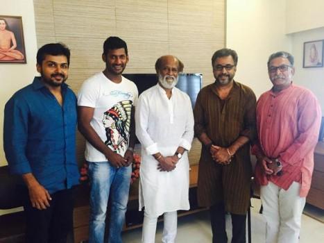 South Indian Actor Vishal, Karthi team meet Superstar Rajinikanth.