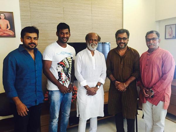 South Indian Actor Vishal, Karthi team meet Superstar Rajinikanth. Vishal,Karthi,Superstar Rajinikanth,Rajinikanth,Vishal,Karthi team meet Superstar Rajinikanth,Vishal,Karthi team meet Rajinikanth,Rajinikanth latest pics,Rajinikanth latest images,Rajinikanth latest photos,Rajinikanth latest stills,Rajinikanth latest pi