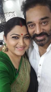 Actress Kushboo selfie with Ulaga Nayagan Kamal Haasan.