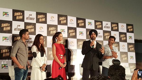 Singh Is Bling Trailer Launch Photos. Singh Is Bling is an upcoming Bollywood action comedy film directed by Prabhudheva and produced by Grazing Goat Pictures.