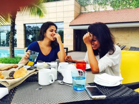 South Indian actress Amala Paul with celebrity stylist Sonya Sandiavo at Crowne Plaza in Kochi.