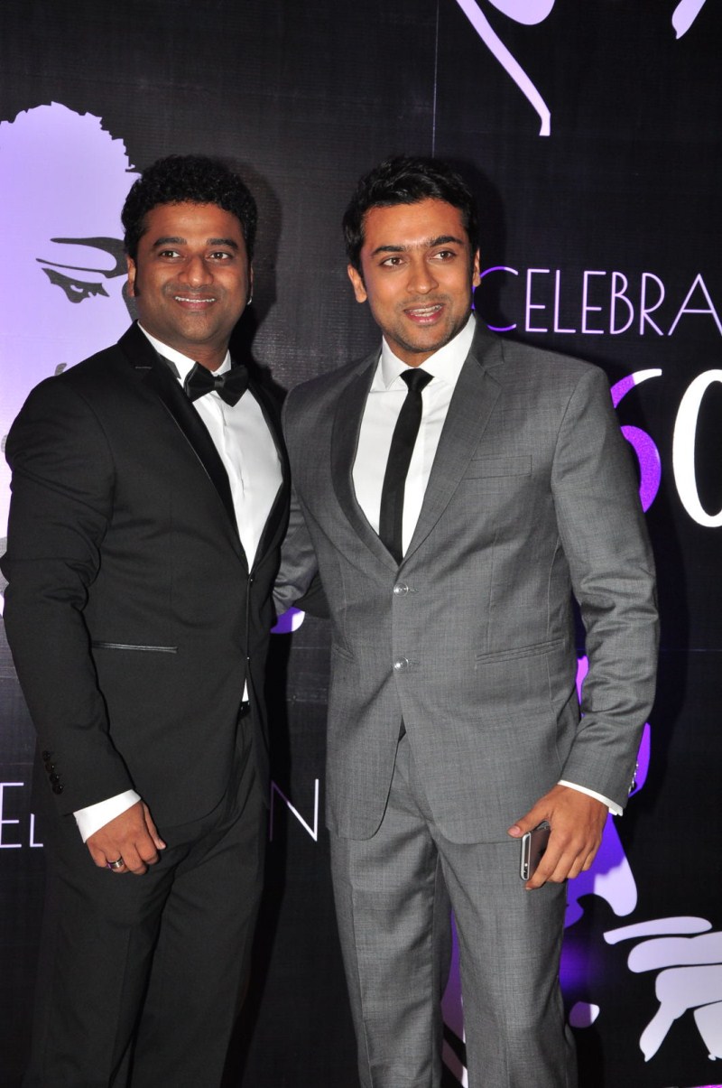 South Indian Actor Suriya and Devi Sri Prasad at Chiranjeevi's 60th Birthday Celebration. Suriya,Suriya at Chiranjeevi's 60th Birthday Celebration,Chiranjeevi's 60th Birthday Celebration,Chiranjeevi,Devi Sri Prasad