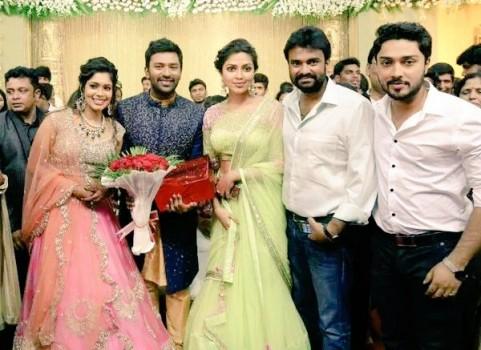 Amala Paul, her husband AL Vijay and brother Abhijith attended the wedding reception of Shantanu and Keerthy
