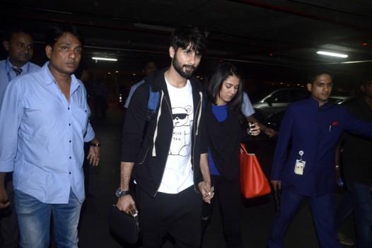 Photos of Bollywood Actor Shahid Kapoor wife Mira Rajput back from London holiday.
