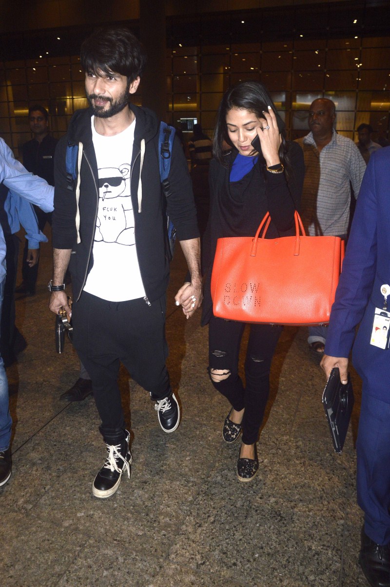 Photos of Bollywood Actor Shahid Kapoor wife Mira Rajput back from London holiday. Shahid Kapoor,Shahid Kapoor wife Mira Rajput,Mira Rajput,Shahid Kapoor And Mira Rajput Return From Honeymoon,Shahid Kapoor And Mira Rajput Honeymoon