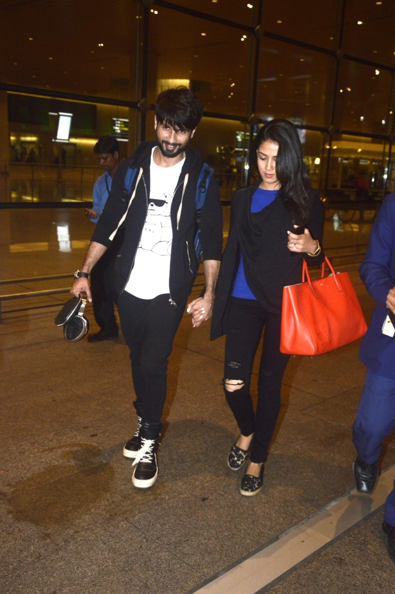 Photos of Bollywood Actor Shahid Kapoor wife Mira Rajput back from London holiday. Shahid Kapoor,Shahid Kapoor wife Mira Rajput,Mira Rajput,Shahid Kapoor And Mira Rajput Return From Honeymoon,Shahid Kapoor And Mira Rajput Honeymoon