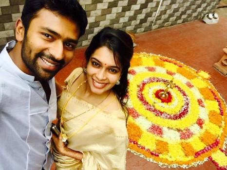 The newly married couple--Shanthanu and Keerthi--celebrate Thala Onam in Chennai.