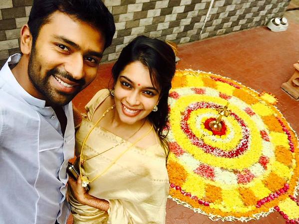 The newly married couple--Shanthanu and Keerthi--celebrate Thala Onam in Chennai. Shanthanu and Keerthi,Shanthanu Celebrates Onam,Keerthi Celebrates Onam,Shanthanu and Keerthi Celebrates Onam,Onam,Onam Celebration
