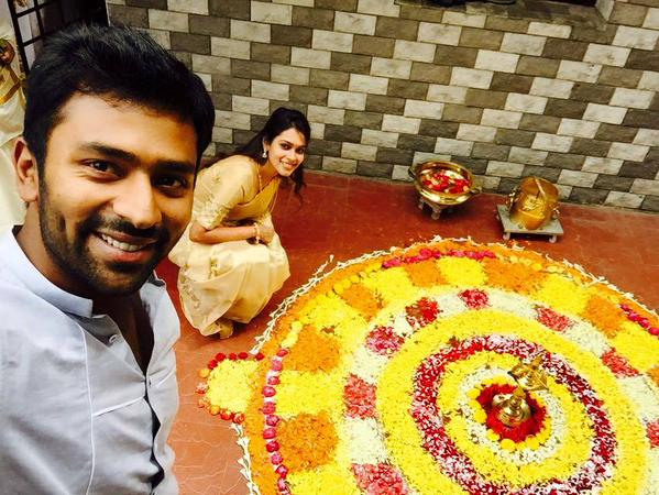 The newly married couple--Shanthanu and Keerthi--celebrate Thala Onam in Chennai. Shanthanu and Keerthi,Shanthanu Celebrates Onam,Keerthi Celebrates Onam,Shanthanu and Keerthi Celebrates Onam,Onam,Onam Celebration