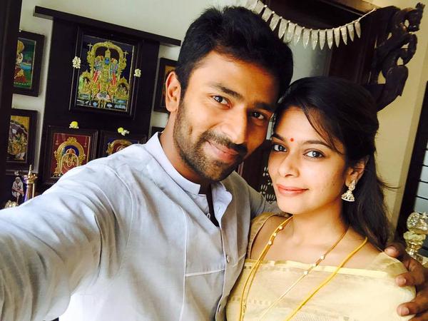 The newly married couple--Shanthanu and Keerthi--celebrate Thala Onam in Chennai. Shanthanu and Keerthi,Shanthanu Celebrates Onam,Keerthi Celebrates Onam,Shanthanu and Keerthi Celebrates Onam,Onam,Onam Celebration