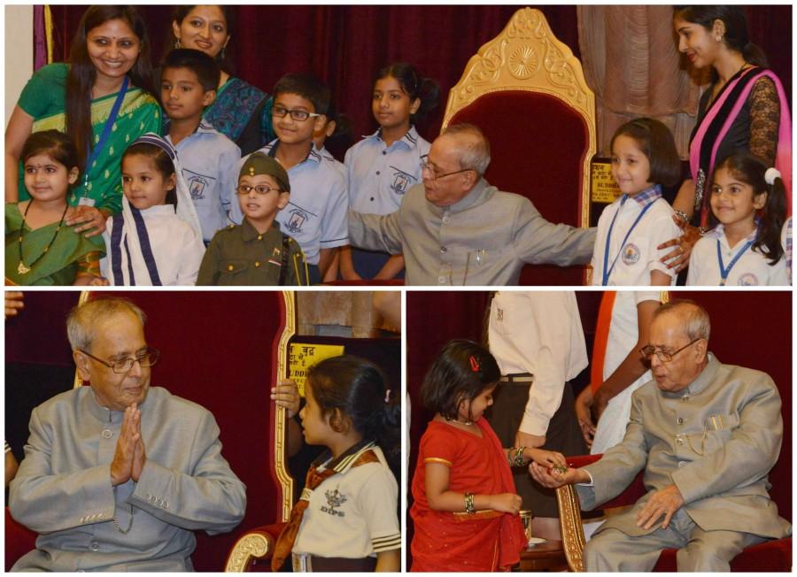 Indian President Pranab Mukherjee Celebrated Raksha Bandhan with Kids on Saturday at Rashtrapati Bhavan President of India,Pranab Mukherjee,Pranab Mukherjee rakhi,Raksha Bandhan