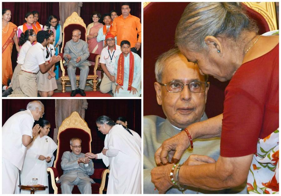 Indian President Pranab Mukherjee Celebrated Raksha Bandhan with Kids on Saturday at Rashtrapati Bhavan President of India,Pranab Mukherjee,Pranab Mukherjee rakhi,Raksha Bandhan