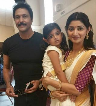 Divya Unni was spotted with Babu Antony at Guruvayoor Temple.