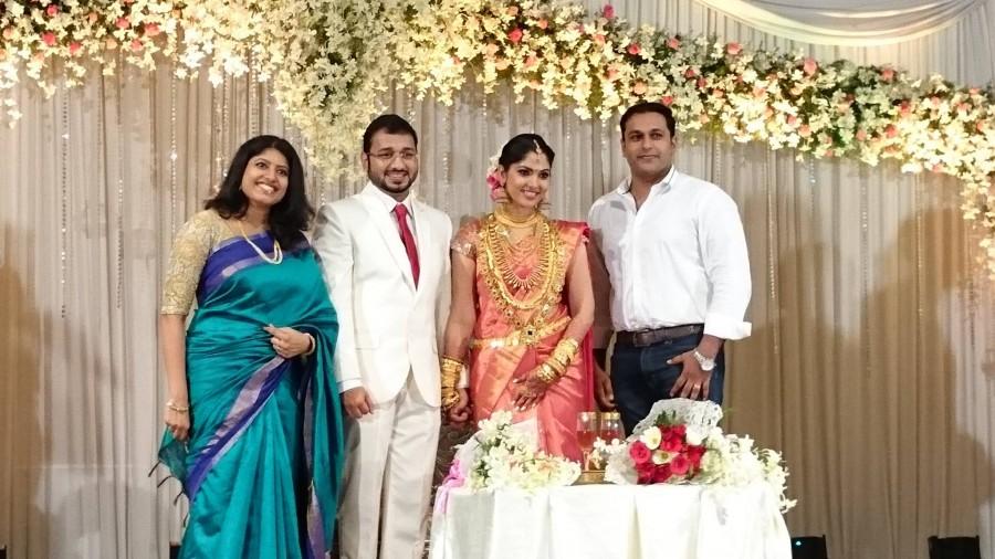 Celebrities from Malayalam entertainment industry attended the wedding receptiion of Muktha and Rinku Tomy. Muktha,muktha wedding reception,muktha reception photos,muktha rinku wedding reception