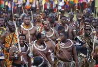 Maidens dance as they take part in the last day of the Reed Dance at Ludzidzini Royal Palace in Swaziland, August 31, 2015.