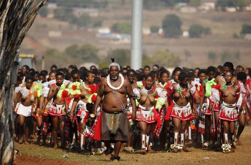 Maidens dance as they take part in the last day of the Reed Dance at Ludzidzini Royal Palace in Swaziland, August 31, 2015. Reed Dance Festival,Reed Dance Festival in Swaziland,Swaziland Reed Dance festival,mourn dead girls,dancing virgin festival,virgin festival