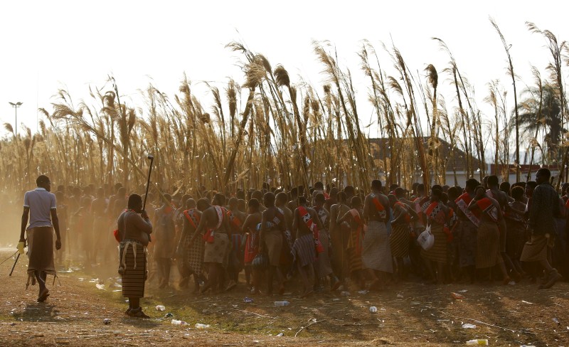 Maidens dance as they take part in the last day of the Reed Dance at Ludzidzini Royal Palace in Swaziland, August 31, 2015. Reed Dance Festival,Reed Dance Festival in Swaziland,Swaziland Reed Dance festival,mourn dead girls,dancing virgin festival,virgin festival