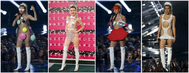 Singer and show host Miley Cyrus attended 2015 MTV Video Music Awards in Los Angeles, California. Miley cyrus,miley cyrus weird dressing,miley cyrus at MTV awards 2015,MTV Video Music Awards,miley cyrus MTV Video Music Awards