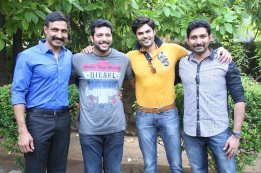 South Indian Actor Jayam Ravi, Director Jayam Raja and Music Director Hiphop Tamizha at Thani Oruvan Sucess Meet.