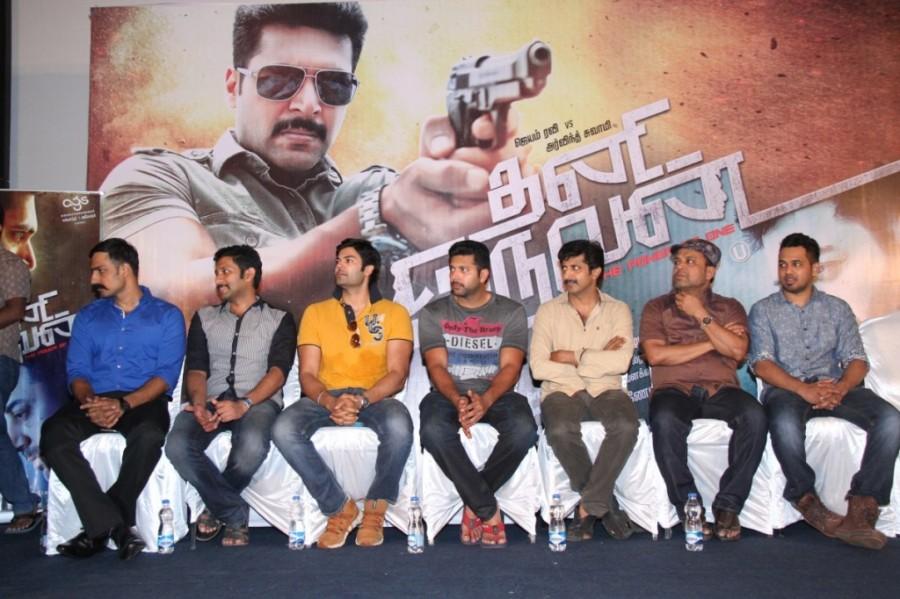 South Indian Actor Jayam Ravi, Director Jayam Raja and Music Director Hiphop Tamizha at Thani Oruvan Sucess Meet. Thani Oruvan,Thani Oruvan Sucess Meet,Jayam Ravi,Jayam Raja,Hiphop Tamizha,Thani Oruvan Thanks Meet,Thani Oruvan Thanks Meet pics,Thani Oruvan Thanks Meet images,Thani Oruvan Thanks Meet photos,Thani Oruvan Sucess Meet pics,Thani Oruvan Sucess Meet images