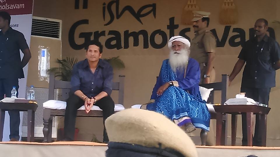 Former Indian cricketer and captain Sachin Tendulkar at Isha Gramotsavam 2015. Sachin Tendulkar,Sachin,Sachin Tendulkar at Isha Gramotsavam 2015,Isha Gramotsavam 2015,Isha Gramotsavam,Sachin Tendulkar at Coimbatore,Sachin at Coimbatore,Isha temple,Isha temple in Coimbatore