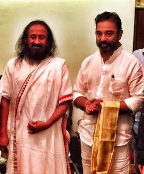 South Indian Actor Kamal Haasan Meets Sri Sri Ravi Shankar.