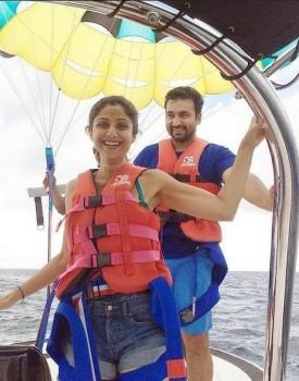 Bollywood Actress Shilpa Shetty in Maldives for husband Raj Kundra's birthday.