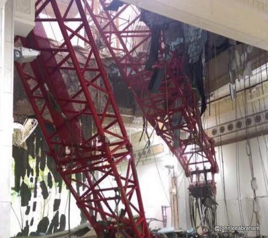 A massive construction crane crashed on the Grand Mosque in Mecca, Saudi Arabia on Friday evening. The death toll, which has been steadily climbing currently stands at 87 killed. Over 184 people have been injured. Mecca crash video,mecca crane crash video,saudi mosque,grand mosque accident,mecca,crane crash in mecca,video of mecca mosque crane crash,pictures mecca,saudi arabia,saudi