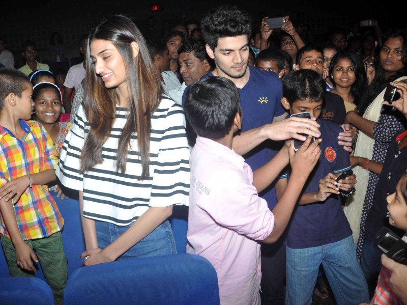 Bollywood Actress Athiya Shetty and Actor Sooraj Pancholi at Hero Special Screening for NGO Kids. Athiya Shetty,Sooraj Pancholi,Athiya Shetty and Sooraj Pancholi,Hero Special Screening for NGO Kids,Hero Screening for NGO Kids,NGO Kids,Hero Special Screening