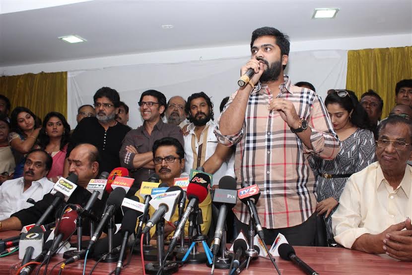 Tamil Actor Simbu at Nadigar Sangam Election Press Meet. Simbu,actor simbu,Simbu at Nadigar Sangam Election Press Meet,Nadigar Sangam Election Press Meet,Nadigar Sangam Election,Radhika Sarathkumar,Sarathkumar