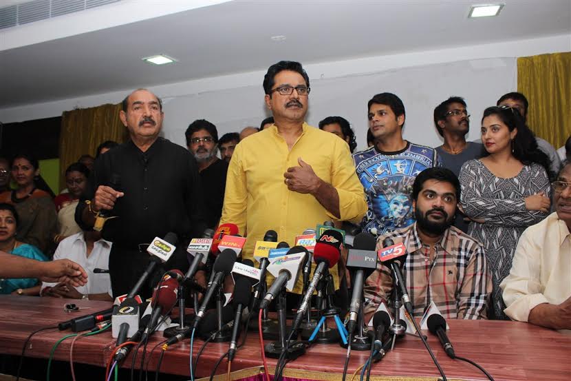 Tamil Actor Simbu at Nadigar Sangam Election Press Meet. Simbu,actor simbu,Simbu at Nadigar Sangam Election Press Meet,Nadigar Sangam Election Press Meet,Nadigar Sangam Election,Radhika Sarathkumar,Sarathkumar